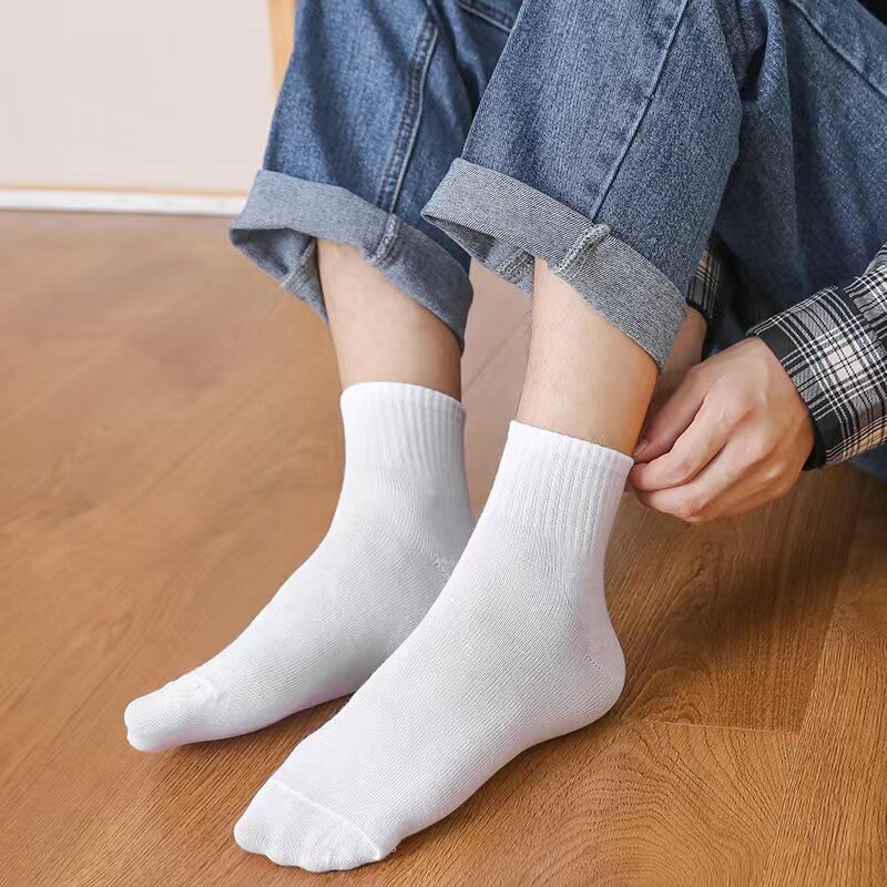 10 Mid-Tube Sokken Voor Heren Polyester Katoen Zomer Herfst Dun Effen Kleur Zwart Ademend Zacht Klassiek Heren Sokken