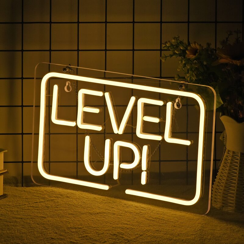 Level UP-señal de neón LED para colgar en la pared, decoración de habitación, luces de neón, letrero divertido, tienda en casa, sala de juegos, decoración de pared