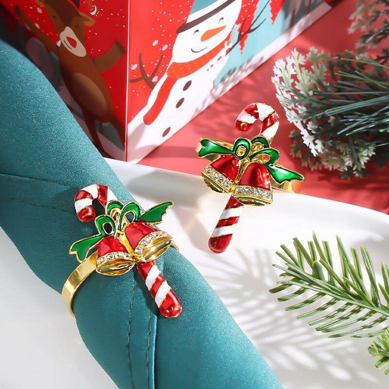 6Pcs Enamel Christmas Napkin Rings Elegant Xmas Tree Reindeer Snowflake Napkin Holders Christmas Wedding Party Table Decor