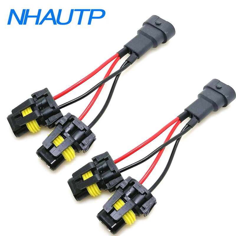 NHAUTP 2Pcs 9005 HB3 9006 9006 Socket One Male To Two Female Adapter Conversion  Wiring Harness Connector Plug DC12V