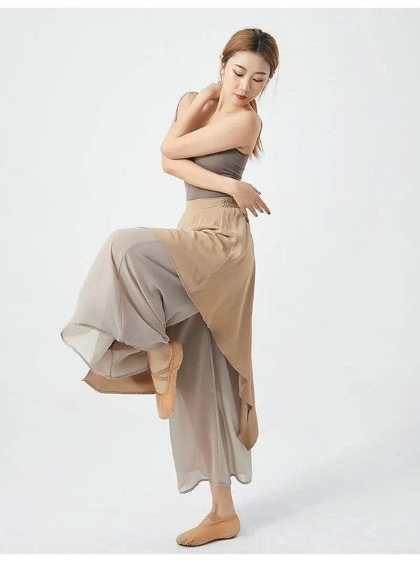 Chinese Folk Dance Classical Dancing Pants Women Loose Wide Leg Trouser 2 Layers Fairy Body Rhyme Dancewear Women Dance Skirt