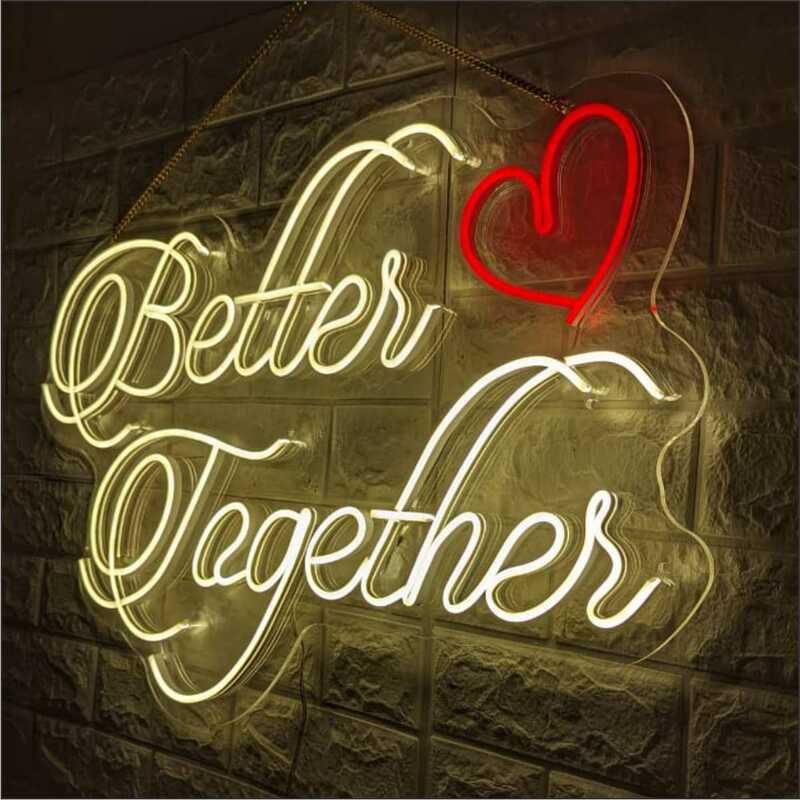Better Together Luz de letrero de neón, ambiente personalizado, luz LED para dormitorio, decoración de pared de boda, regalo artístico