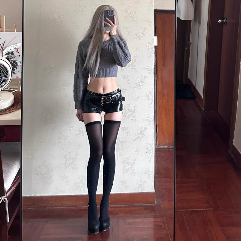 Shorts de couro feminino sexy PU, preto gótico, vintage, cintura baixa, linha A, super, boate, calças botas, Y2K