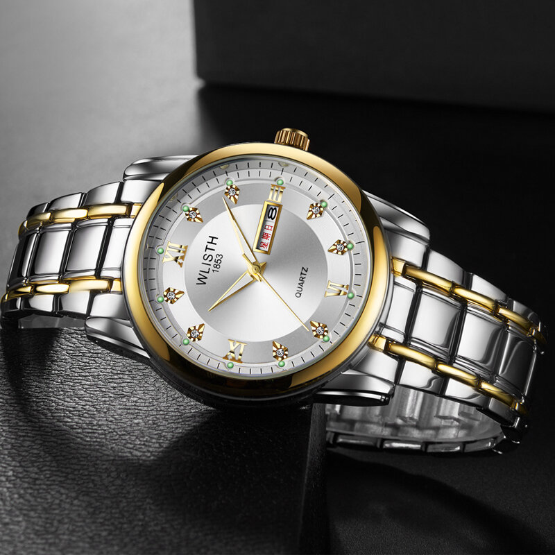 Relógio de negócios de aço impermeável masculino, Relógio de pulso com data e data, presente para homem, vestido, moda, 2019