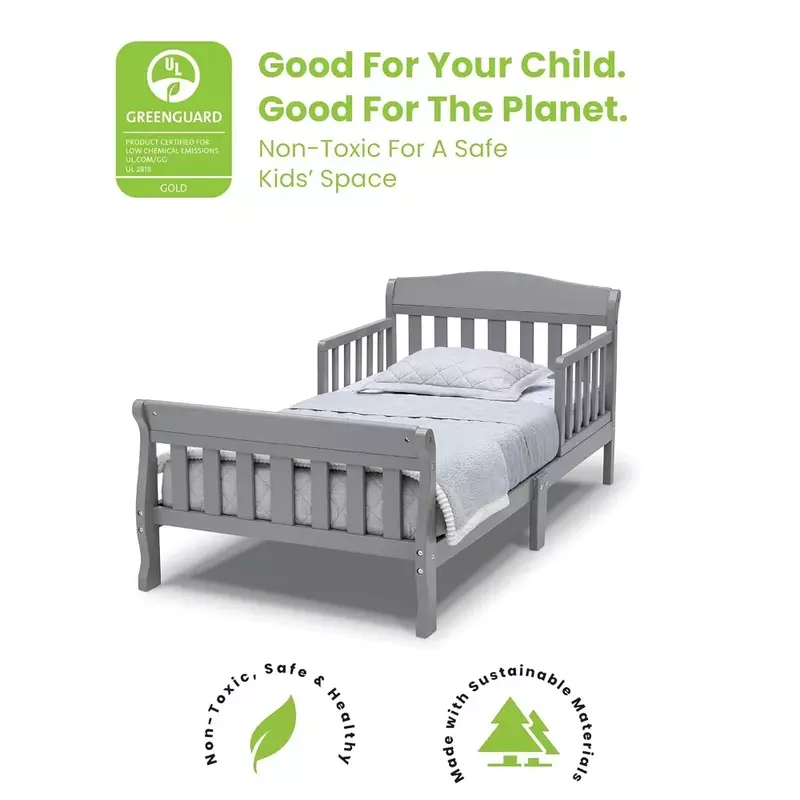 Guangtin幼児ベッド、greengardゴールド認定、ガードレール付き、グレー、組み立てが簡単