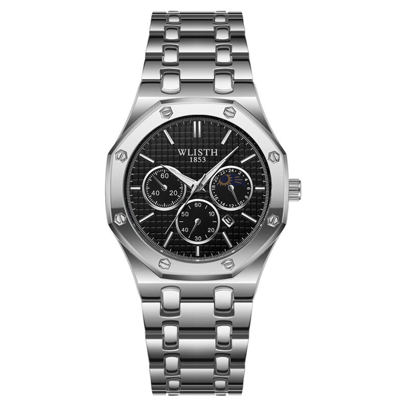 Wlisth jam tangan bisnis Pria & Wanita, arloji Quartz penuh Stainless Steel, tahan air untuk lelaki