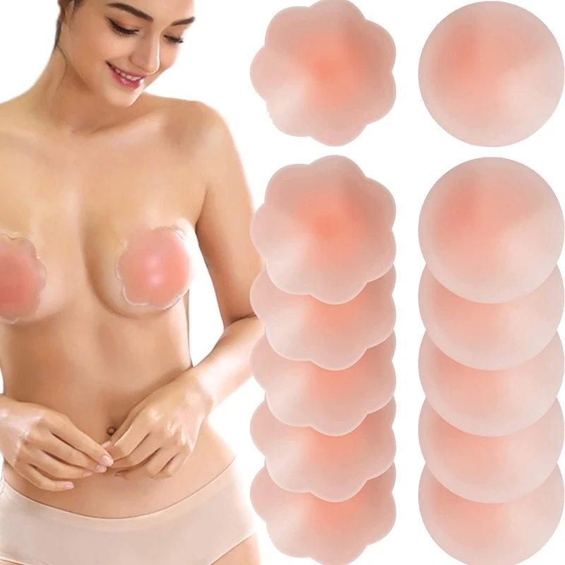 女性用の再利用可能なシリコン乳首カバー、胸の花びらの持ち上げ、目に見えないパスブラ、パッドステッカー、パッチ胸パッド、粘着性、2個、12個