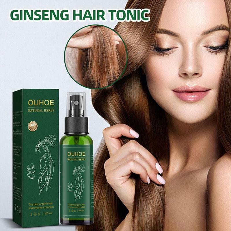 3 buah minyak Serum Ginseng OUHOE dengan cairan esensial Biotin memperkuat rambut akar memelihara perbaikan rambut