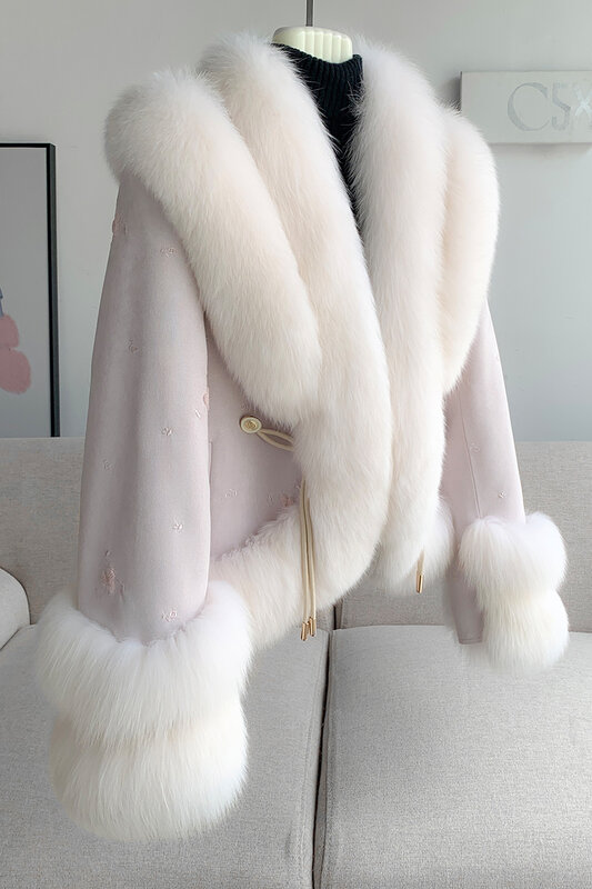 Aorice-Casaco de inverno Real Fox Fur para mulheres, Duck Down Liner, casaco de gola grande, flor, macio, CT322