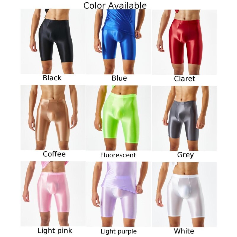 Oil Shiny Glossy Stretch Long Boxershorts Mens Sports Gym Compression Shorts Quick Dry Short Surfing Leggings Pants Breathable