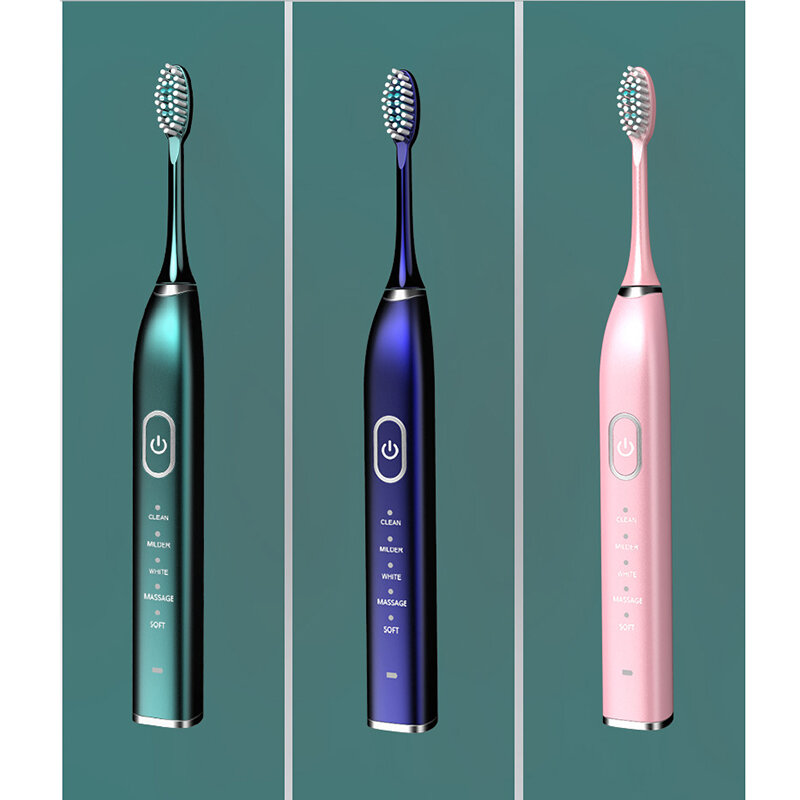 Ultrasonic Electric Toothbrush Sonic USB Rechargeable Metal Teeth Brush IPX7 Waterproof with 10 Replacement Brush Heads
