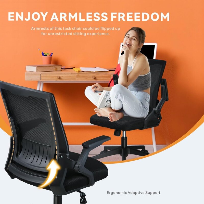 COMHOMA Krzesło biurowe do komputera, ergonomiczne krzesło biurowe z podnoszonymi podłokietnikami Składane krzesło zadaniowe z siatki z kółkami Adaptacyjny lędźwiowy