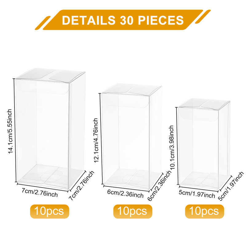 30Pcs Multi Size Rectangle Clear Plastic PVC Box Waterproof Folding Gift Packaging Boxes for Wedding Party Candy Favor Storage