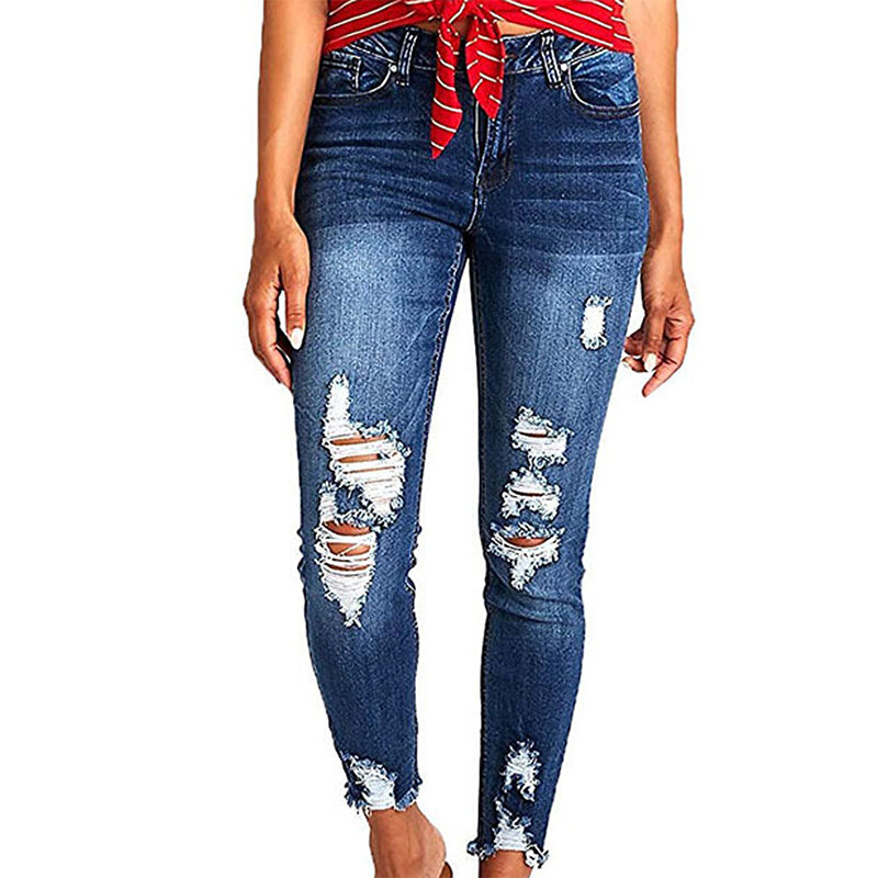 Porwane jeansy damska dziewięciopunktowa nowy szczupły z wysokim stanem, elastyczna, drobna wiosna, lato i spodnie obcisłe jesienne