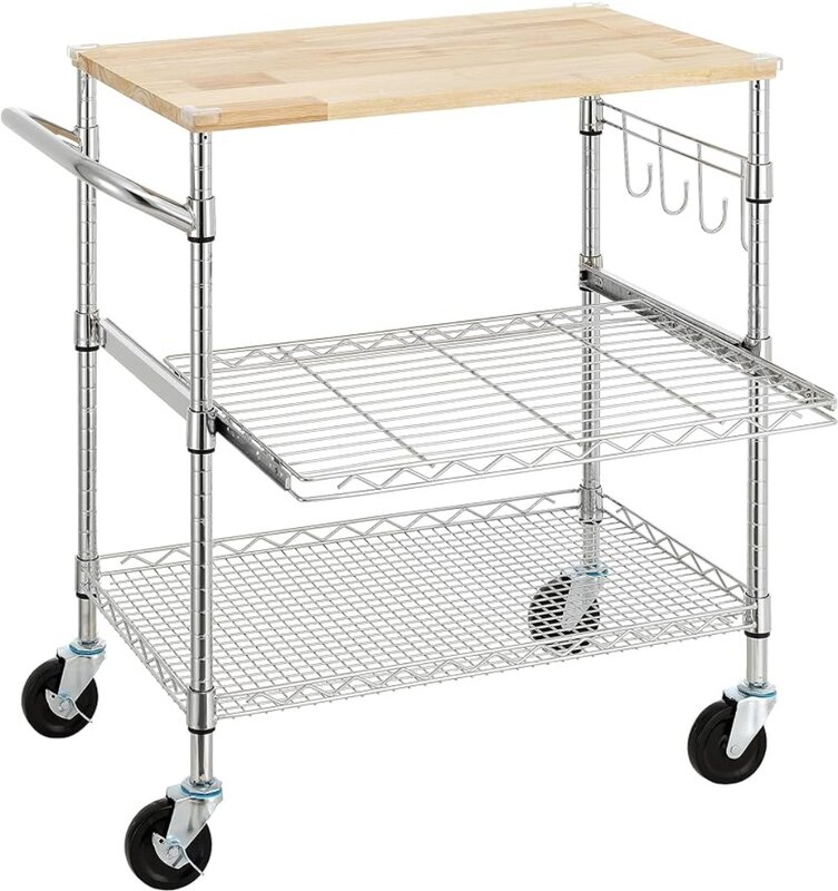Finnhomy-Chariot de cuisine roulant à 3 niveaux avec table de brise en bois de chêne de 18 po x 30 po W, chariot d'îlot de cuisine avec roues de 4 po et étagère market
