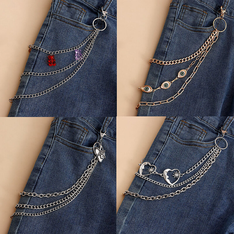 Pretina de cadena de pantalón multicapa con cinturón de Metal, accesorios de cadena, colgante Punk, Hip-hop, moda