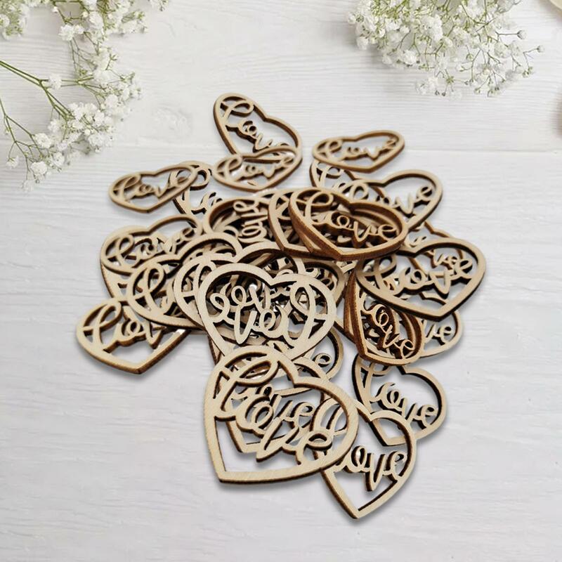 50Pcs Love Wood Slices Decor Hollow Out Wooden Discs DIY Wooden Pieces for Party Centerpieces Crafts Card Making Scrapbooking