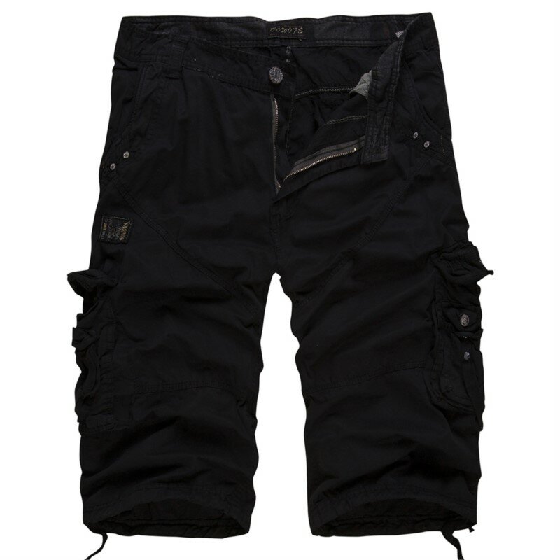 Pantalones cortos holgados de algodón para hombre, Shorts militares de varios bolsillos, Color sólido, hasta la rodilla, tácticos de talla grande