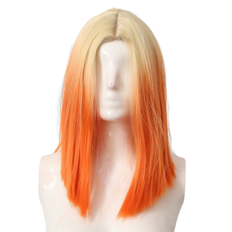 Wig serat sintetis lurus pendek renda kecil Wig kepala Bob Wig oranye Ombre untuk acara Cosplay baju klub malam