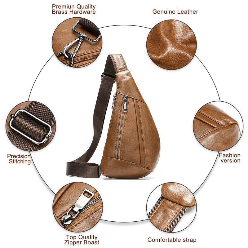 Genuine Leather Sling Bag Daypack Vintage Men's Crossbody Backpack Mens Travel Hiking Chest Bag Cross body Shoulder Bags for Man