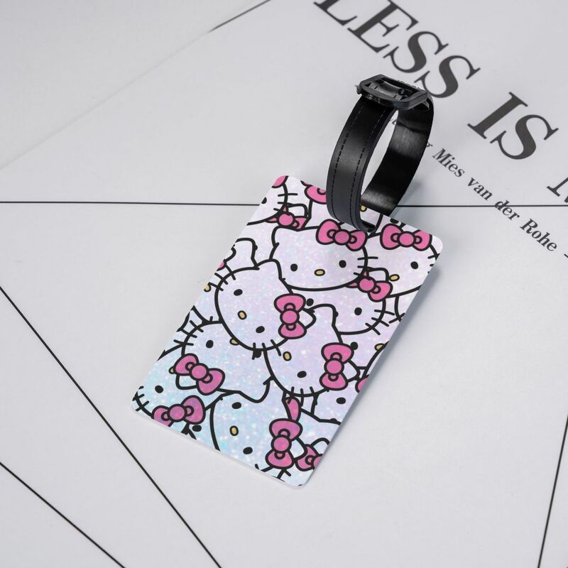 Hello Kitty Tag bagasi kartun, dengan kartu nama penutup privasi Label ID untuk tas perjalanan