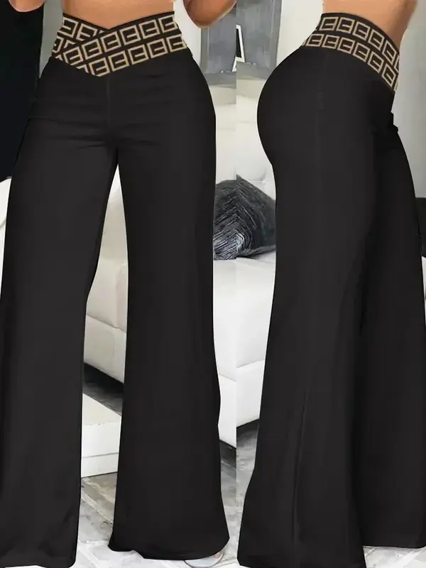 2024 осенние модные женские брюки, однотонные расклешенные брюки с высокой талией
