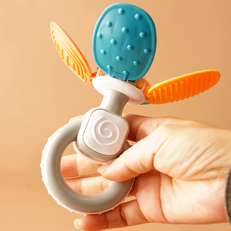 Mainan silikon untuk bayi, mainan kunyah bentuk bunga bayi yang baru lahir, mainan kunyah permainan berputar latihan gigi untuk bayi