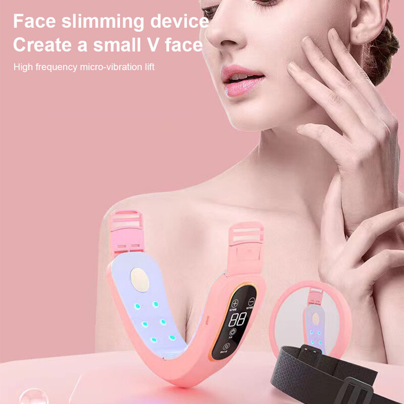 Alat pemijat wajah portabel, perangkat pengangkat wajah v-line LED getaran dapat disesuaikan