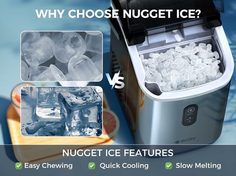 Nugget Ice Maker Countertop - Chewable Pellet Ice Cubes, 33 lbs Daily Output, Stainless Steel Housing,