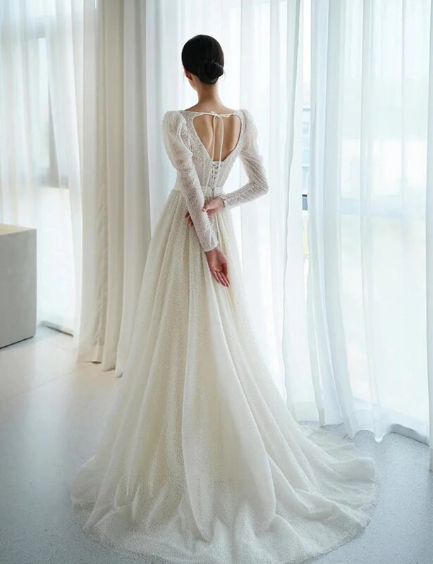 Женское свадебное платье It's yiiya, белое платье до пола с длинным рукавом и квадратным вырезом на лето 2024