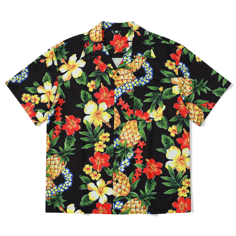 Baju pantai kasual pria, kaus pantai lengan pendek bermotif bunga longgar Musim Panas 2024