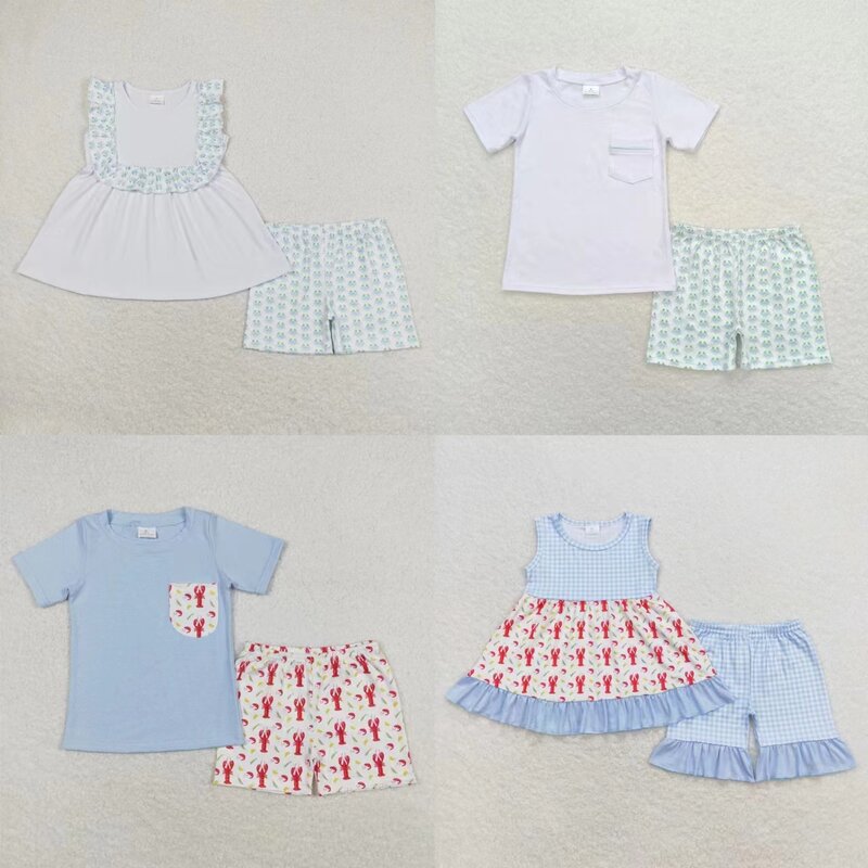 Комплект из двух предметов для маленьких мальчиков и девочек, топ и шорты в стиле крабы для ползания, летняя одежда