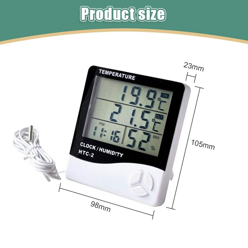 Oauee LCD Elektronik Digital Suhu Kelembaban Meter Indoor Outdoor Thermometer Hygrometer Weather Station Clock HTC-1 HTC-2