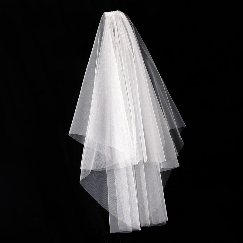 Corte curto borda véu de casamento com pente 2 camadas tule acessórios para o cabelo do casamento mulher menina