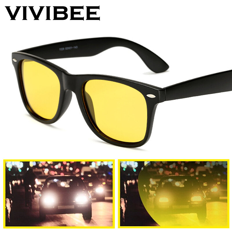 VIVIBEE Classic Night Vision Glasses Men Square Polarized Lenses UV400 Yellow Sunglasses for Women 2024 Driving Goggles