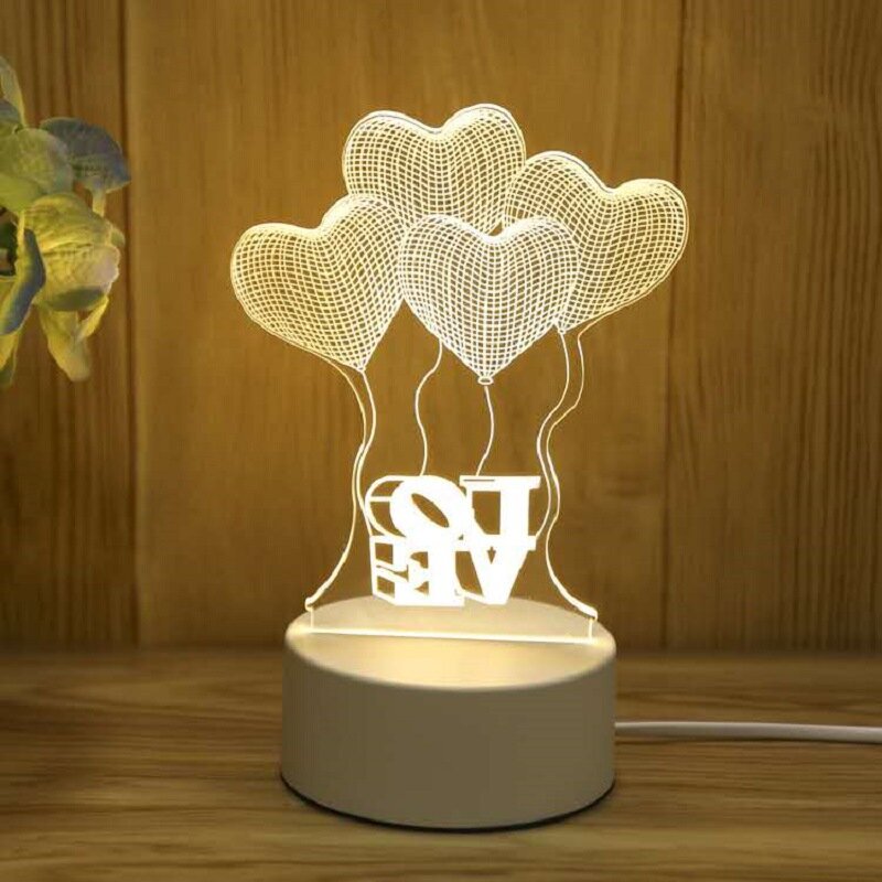 Amor romântico 3D Acrílico Lâmpada LED para Casa, Children's Night Light, Table Lamp, Birthday Party Decor, Dia dos Namorados, Bedside Lamp