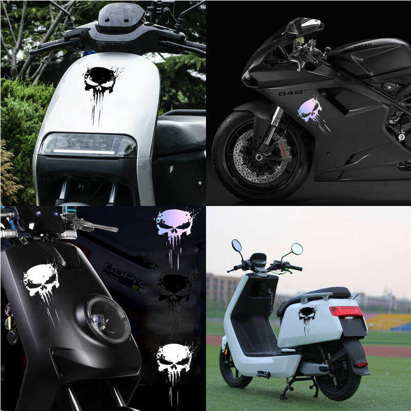 Motocicleta reflexiva crânio adesivo, decalque à prova d'água, proteção solar, acessórios do carro universal, moto decoração