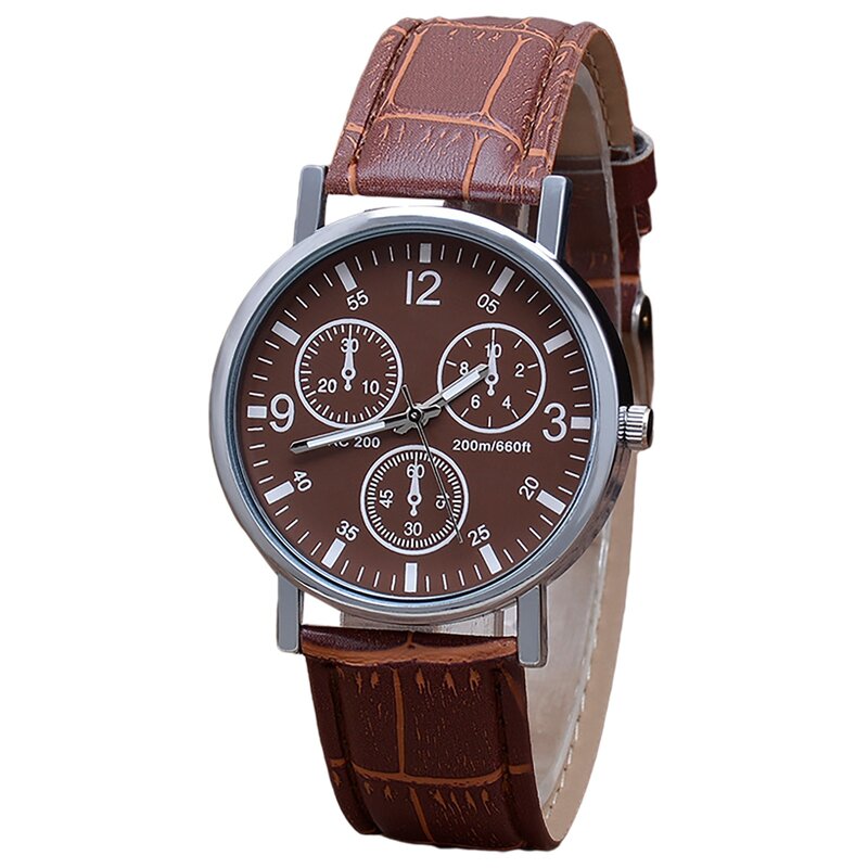 Digital Wristwatches For Men Three Eye Leather Band Watches Quartz Men's Watch Blue Glass Watch Male Clock relogio masculino