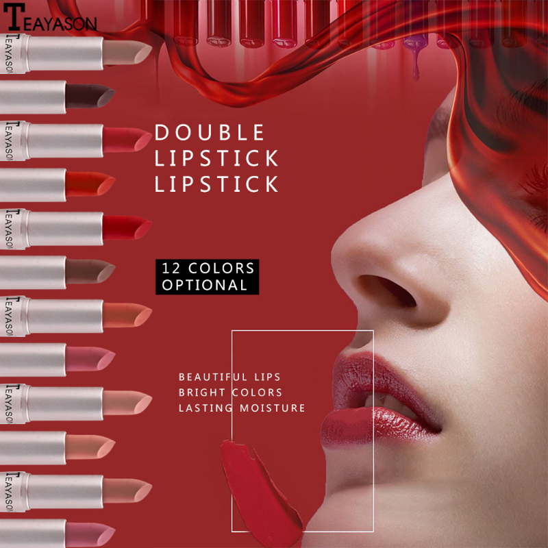 Double Head Lip Gloss 12 Colors Long Lasting Matte Lip Glaze 2 In 1 Matte Velvet Waterproof Long Lasting Cup Lipstick Makeup