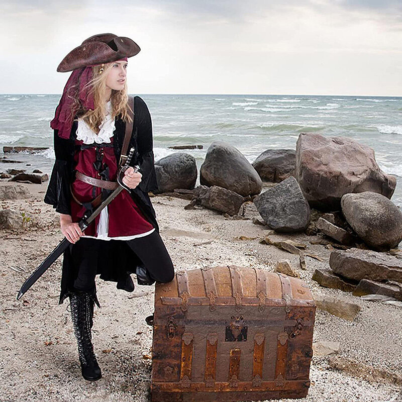 Mens Womens Piraat Hoeden Vintage Kunstleer Knop Sluiting Colonial Stijl Tricorne Faux Lederen Hoed Piraat