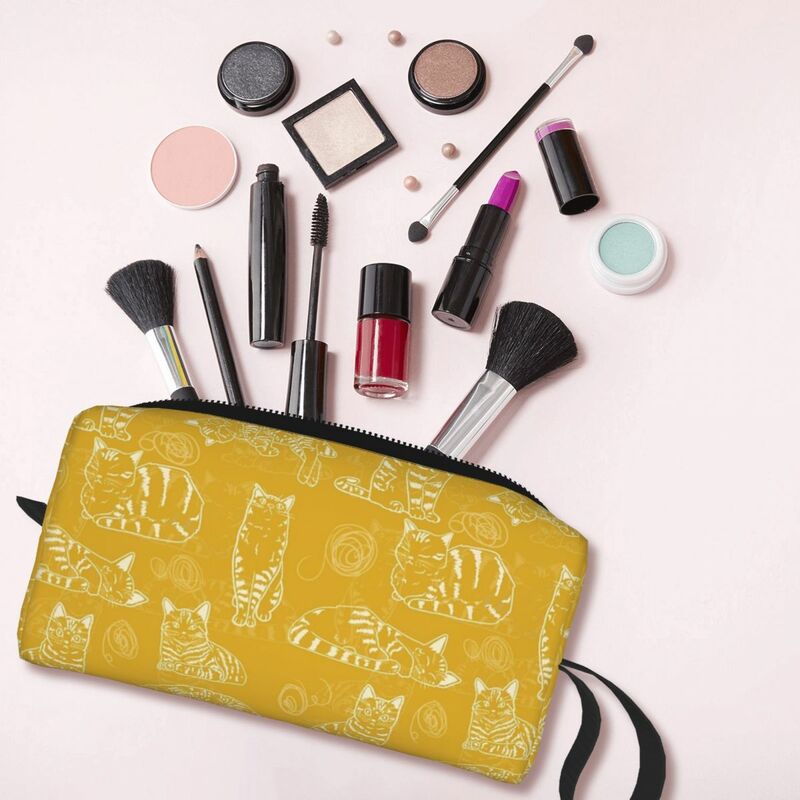 Cat Line Pattern Makeup Bag para mulheres, organizador de cosméticos, armazenamento Dopp Kit, saco de higiene pessoal, Beauty Travel Pencil Case
