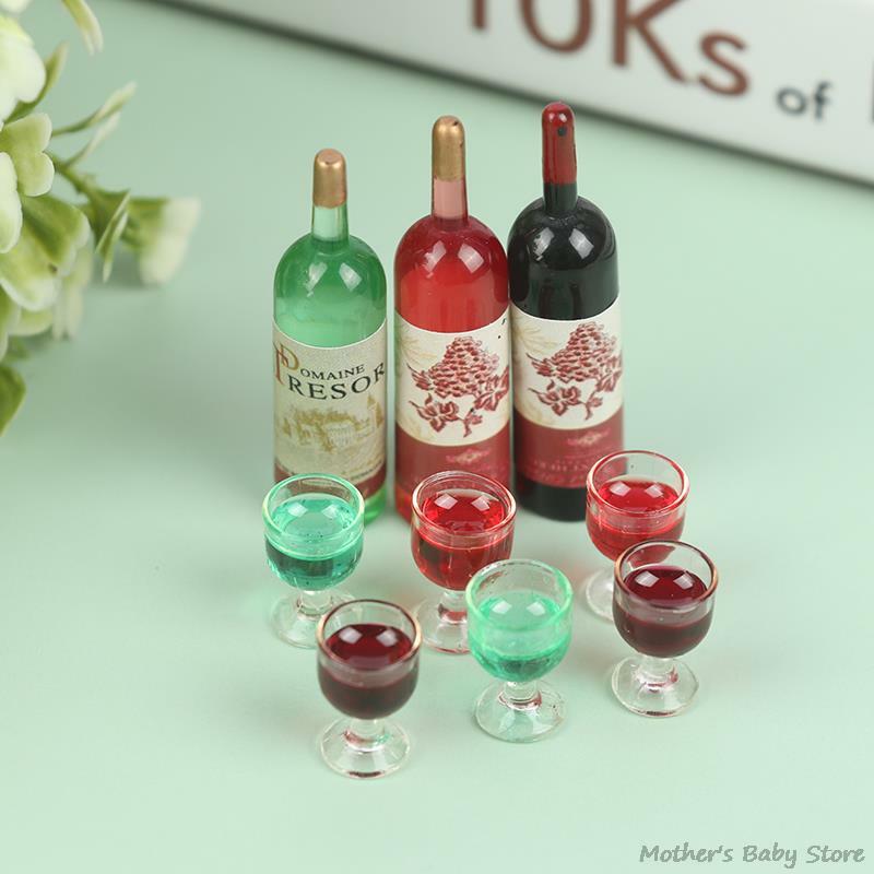 3pcs/set 1:12 Dollhouse Miniature Whisky Bottle Wine Glass Model Toys Mini Goblet Toy Doll House Decoration Kitchen Accessories