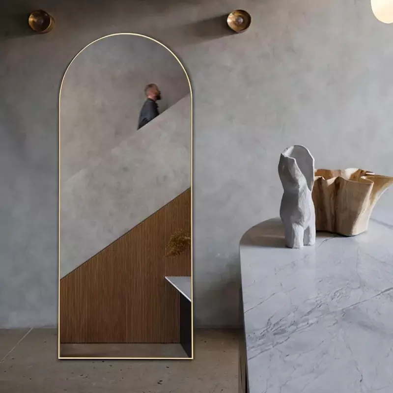Comprimento total arqueada espelho com suporte, mobília da sala, ouro, corpo livre do frete, casa