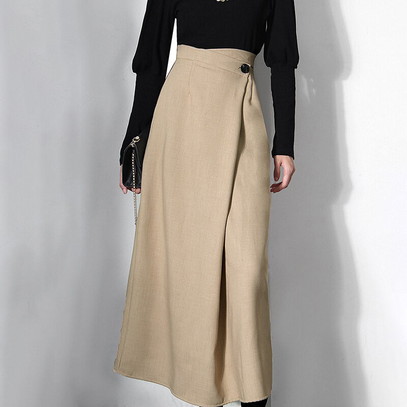 女性のための非対称スカート,ハイウエスト,単色,カジュアルスタイル,新しいファッション,秋,2023