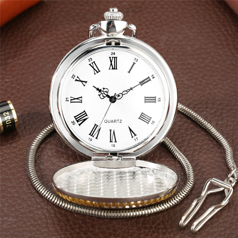 Horloge d'affichage de chiffres romains pour hommes et femmes, montre de poche à quartz avec pendentif, train à vapeur doré, couvercle de luxe, cadeau