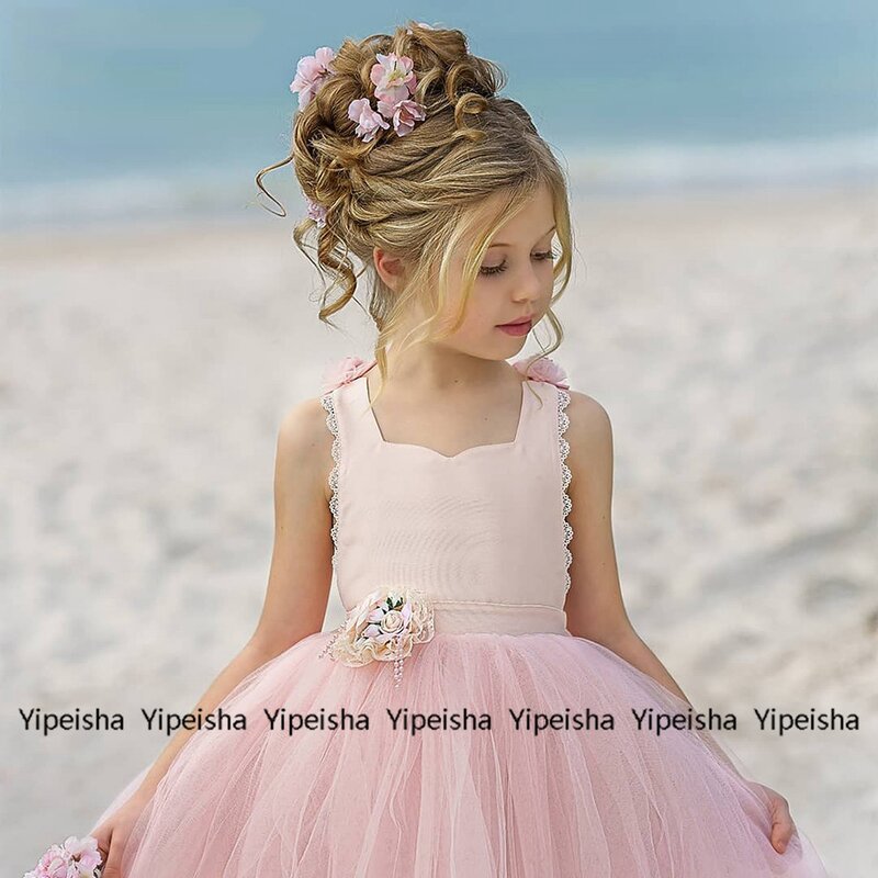 ดอกไม้สีชมพูสาวชุดสายชุดปาร์ตี้เด็ก2022ใหม่มาถึงชุดนอนชุดสาวฤดูร้อนวันเกิดผู้หญิง Robe scoop