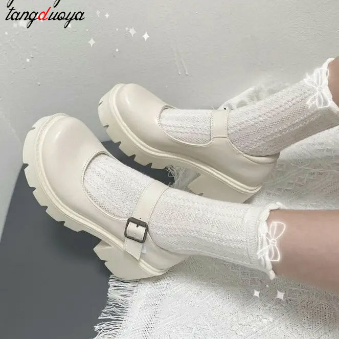 2024 neue weiße Mary Jane Schuhe japanische Studenten jk High Heel Uniform Schuhe Frauen Vintage Plattform Cosplay Lolita Schuhe 43