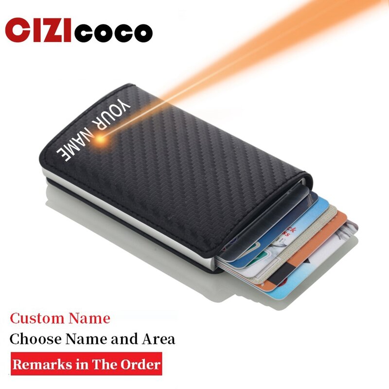 Free Laser Lettering Men Credit Card Holders Business ID Card Case Fashion Automatic RFID Card Holder Aluminium Bank Card Wallet