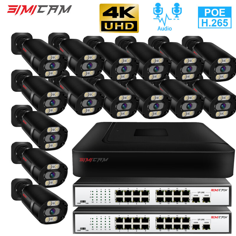 4K 8MP 32CH/16CH POE IP NVR Kit dengan Audio Cctv Sistem Out Door Deteksi Manusia Warna Night Vision Video Kamera Pengintai Set