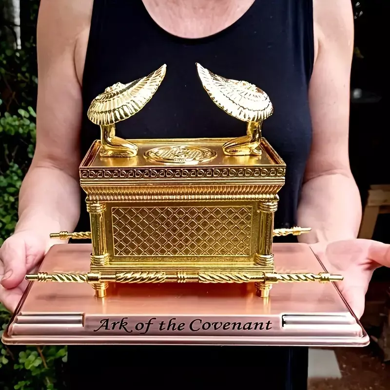 1pc Figurine Ark Of The Covenant Golden Plated Copper Stand Jerusalem Replica Statue Jewish Testimony Judaica Decoration Gift